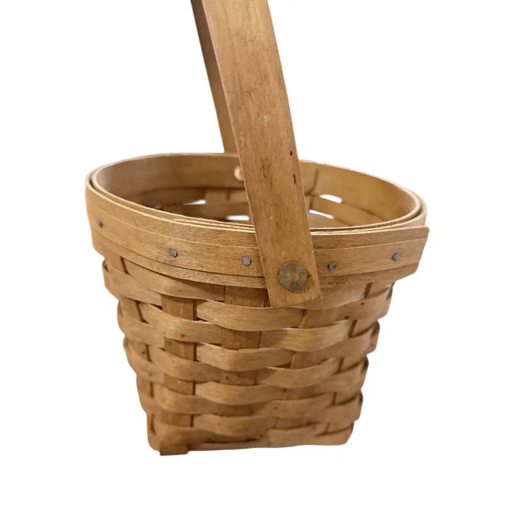 Longaberger Basket Handwoven Round Tapered Swinging Handle Natural Wood USA Made